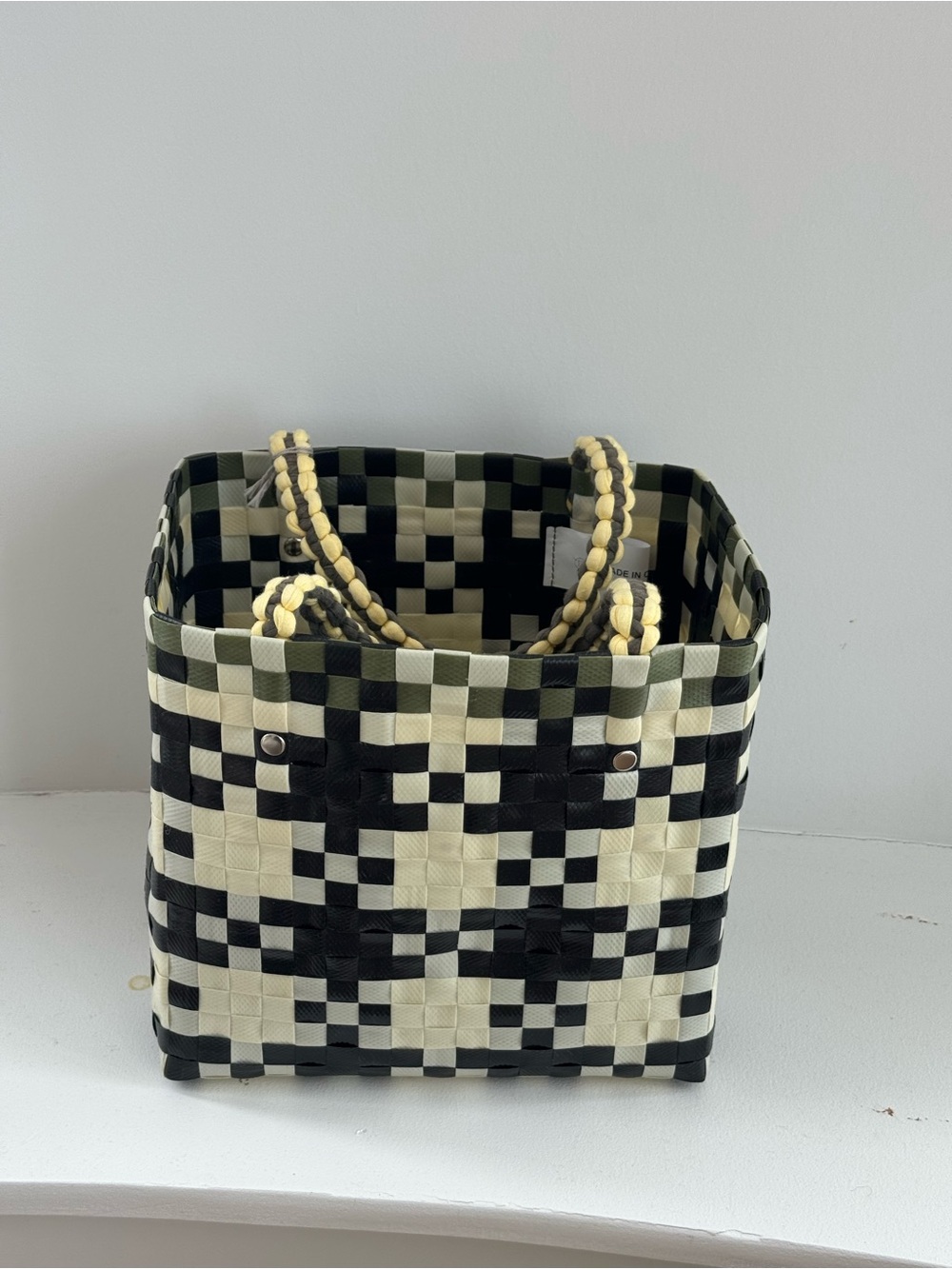 Marni Black, Cream & Yellow Woven Checker Tote - Picture 3 of 6